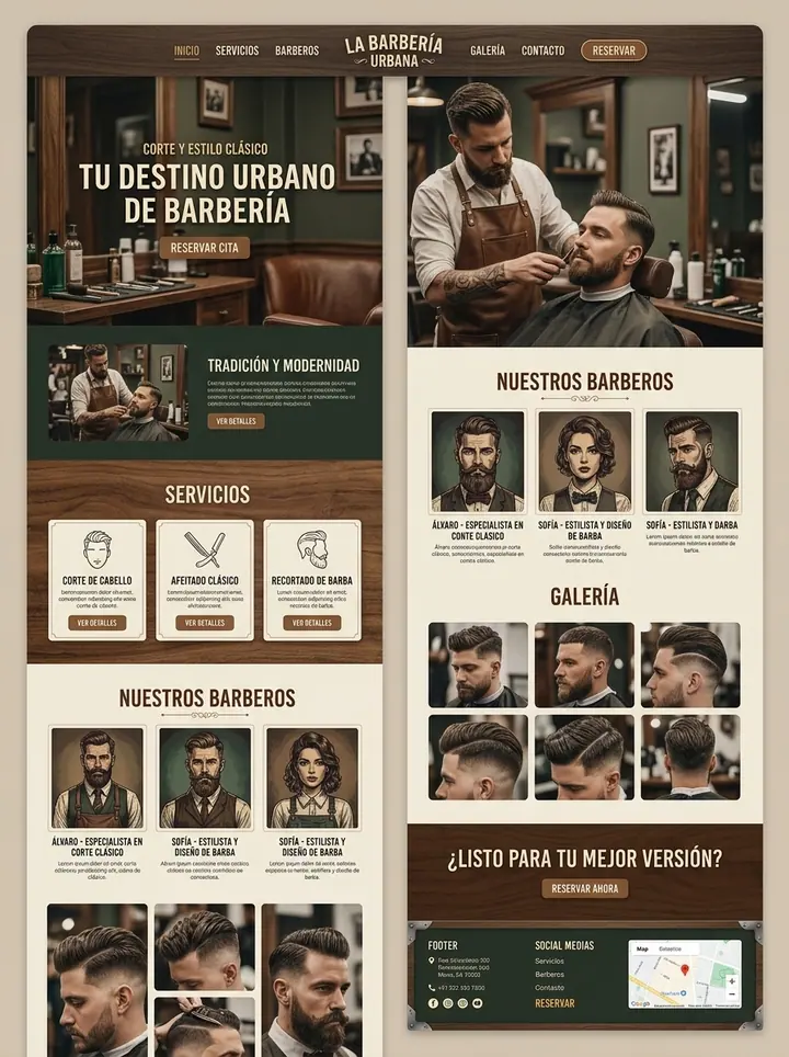 Vista previa de un concepto de barbería: web + reservas