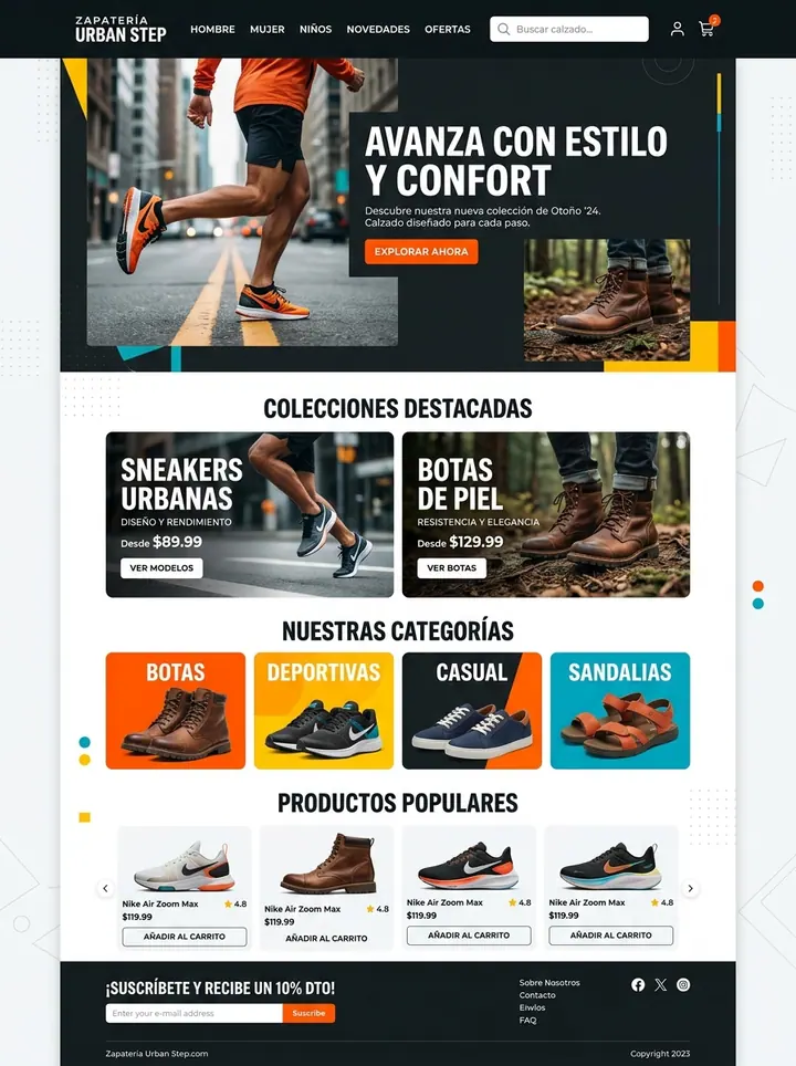 Vista previa de un concepto de calzado urbano: tienda online