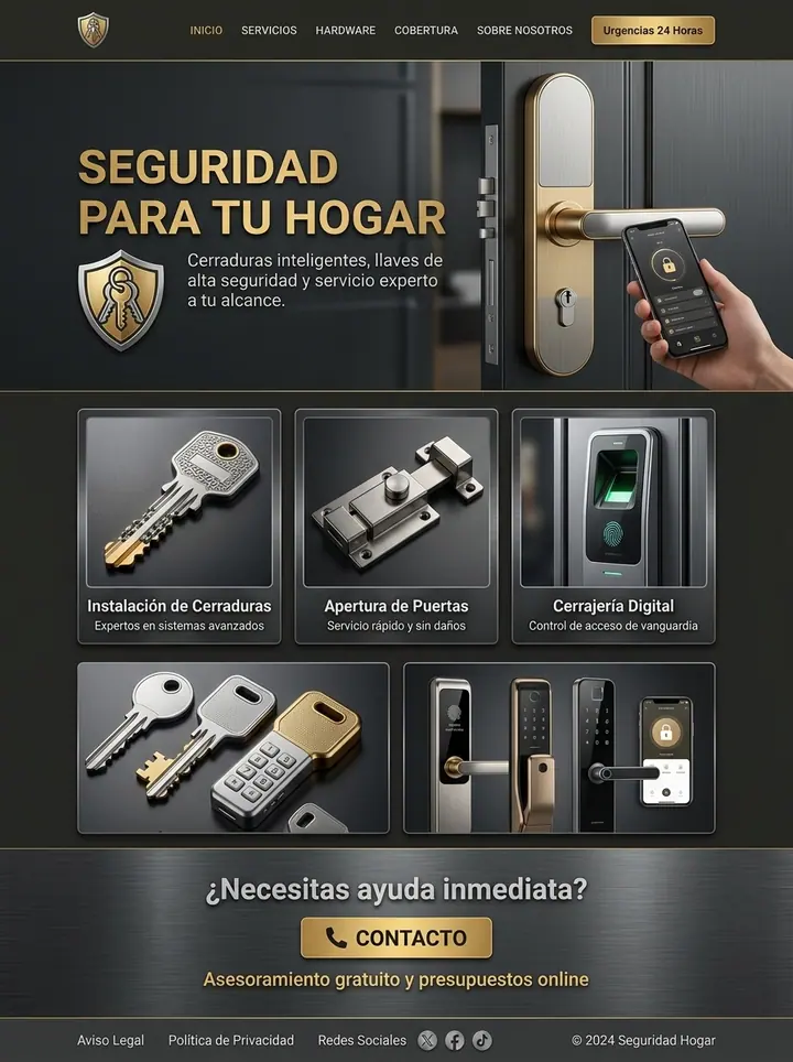 Vista previa de un concepto de cerrajería: web + contacto directo