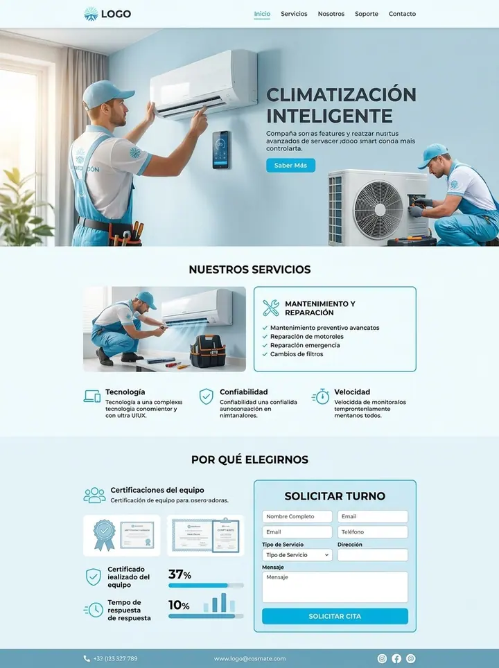 Vista previa de un concepto de climatización: web + solicitud de turno