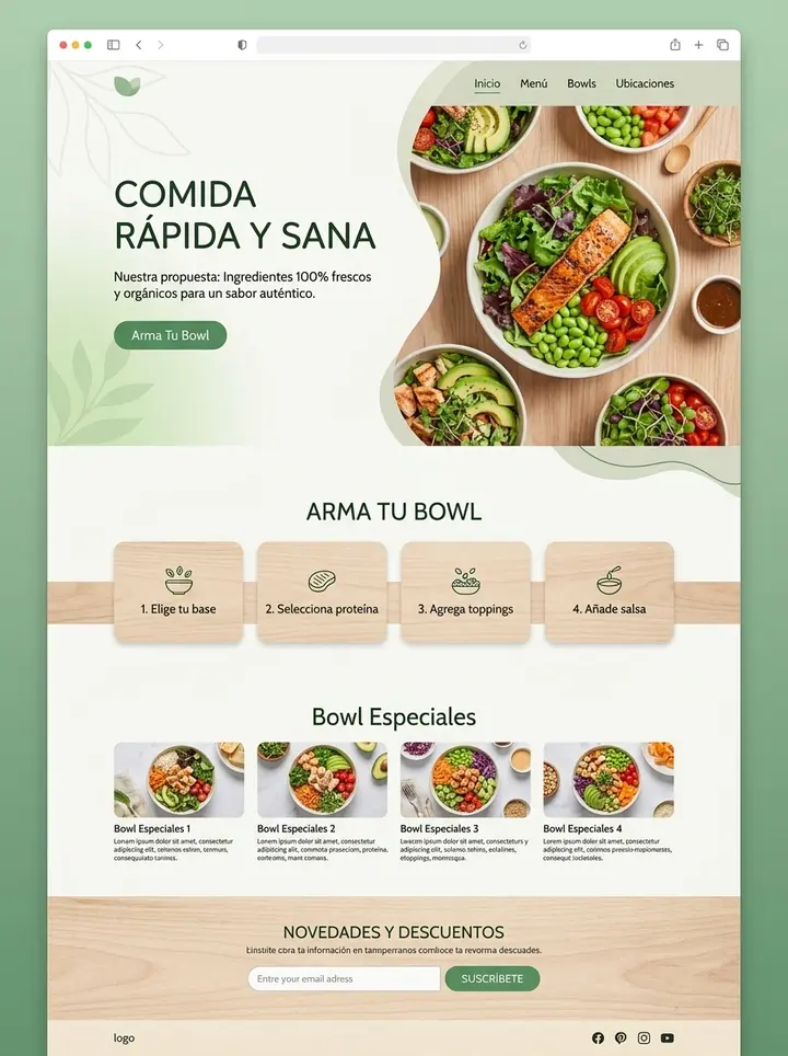 Vista previa de un concepto de comida sana: web + armar pedido