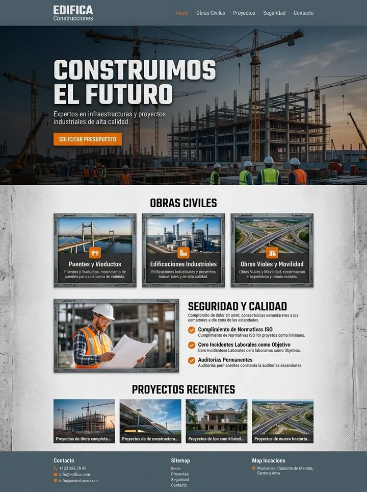 Vista previa de un concepto de constructora: web corporativa + proyectos