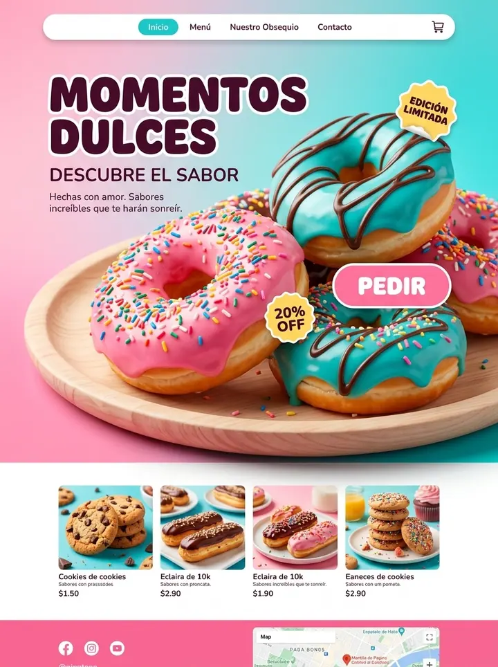Vista previa de un concepto de donas y postres: web + pedidos