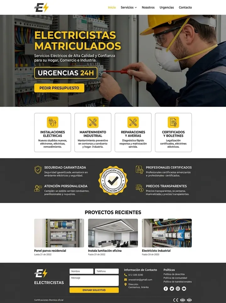 Vista previa de un concepto de electricistas: web + presupuesto