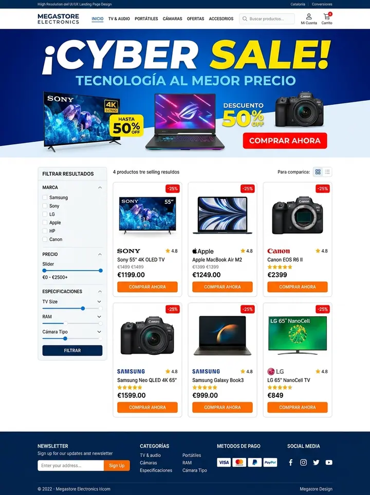 Vista previa de un concepto de electrónica: catálogo online