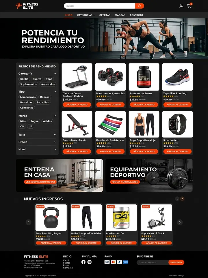 Vista previa de un concepto de equipo fitness: catálogo online