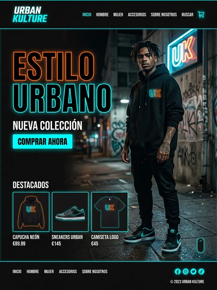 Vista previa de un concepto de estilo urbano neón: tienda online