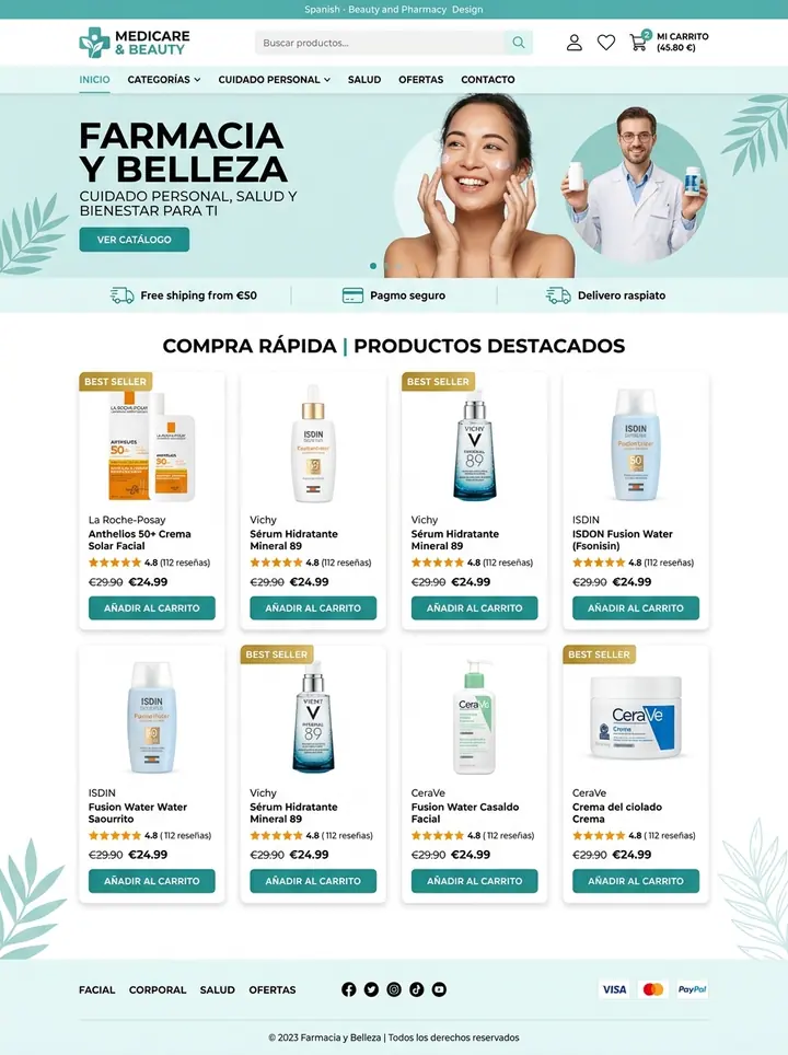 Vista previa de un concepto de farmacia y belleza: catálogo online