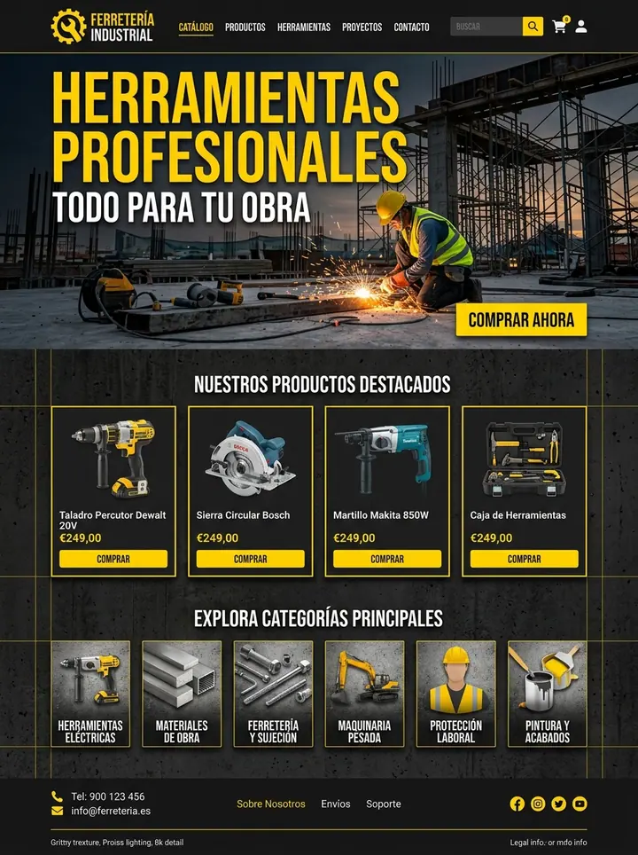 Vista previa de un concepto de ferretería profesional: tienda + catálogo