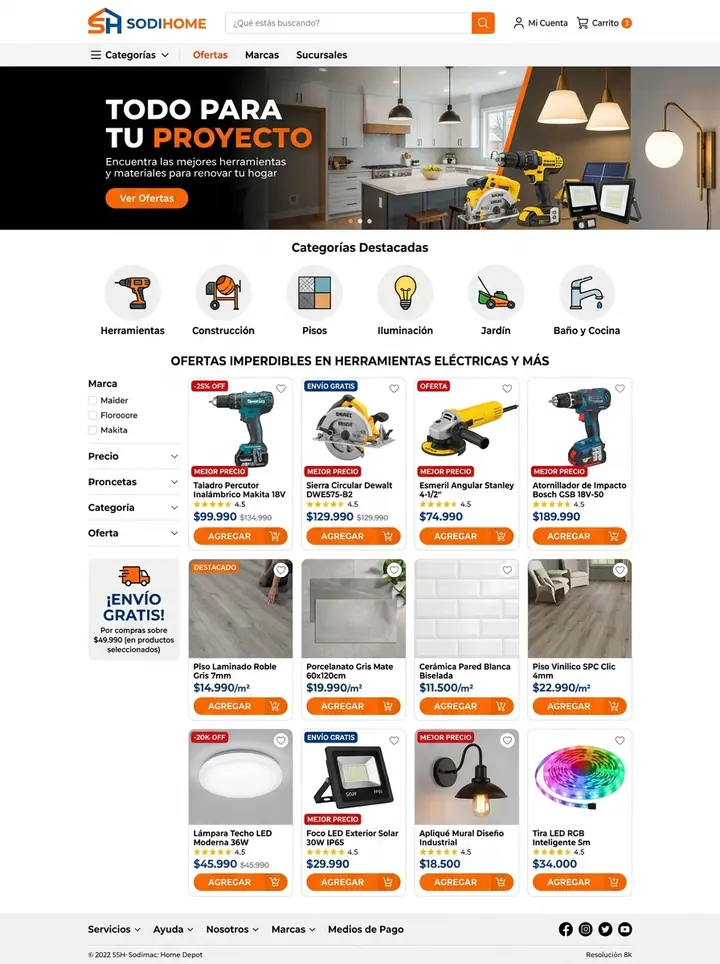 Vista previa de un concepto de ferretería y hogar: catálogo online