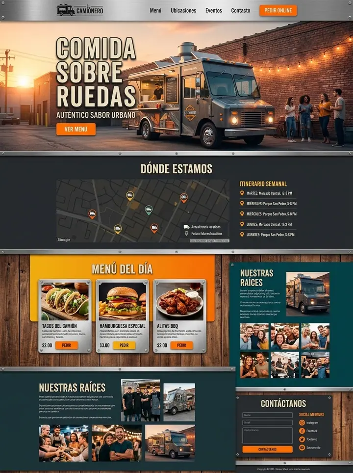 Vista previa de un concepto de food truck: web + ruta semanal