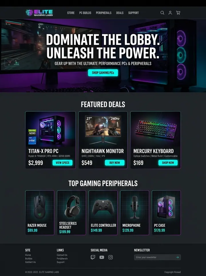 Vista previa de un concepto de gaming y periféricos: tienda online