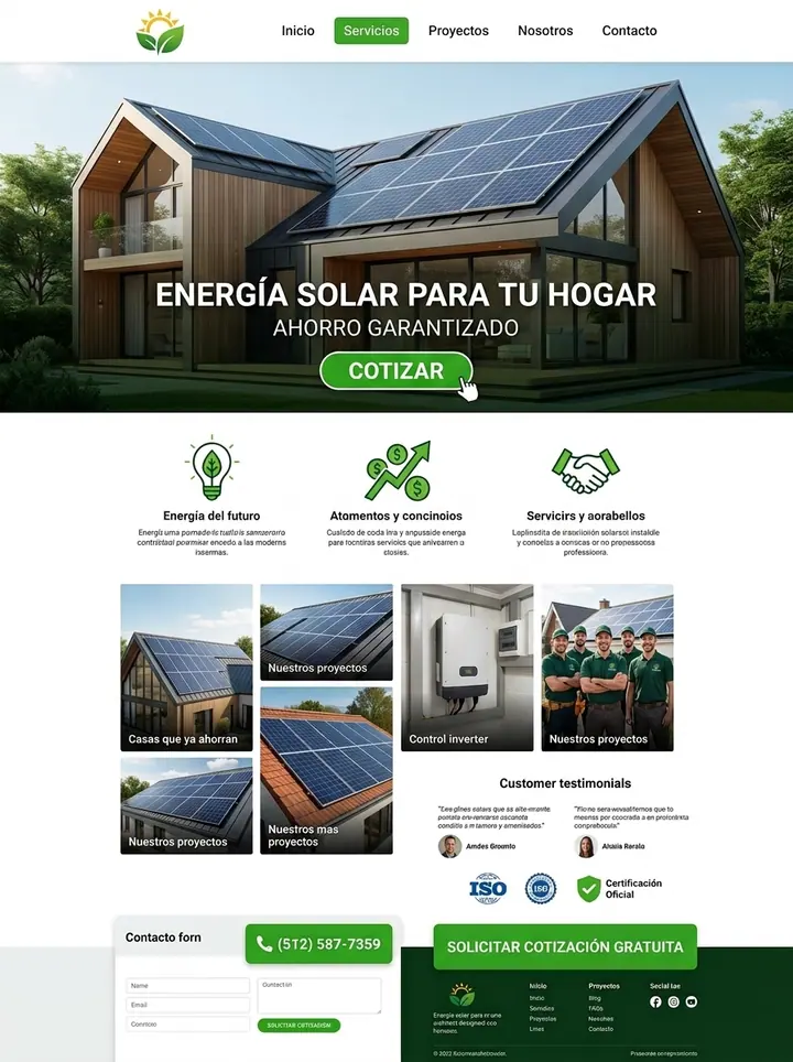 Vista previa de un concepto de instalación solar: web + cotización