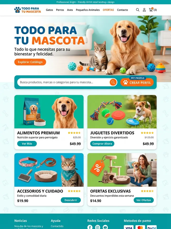 Vista previa de un concepto de tienda de mascotas: catálogo online