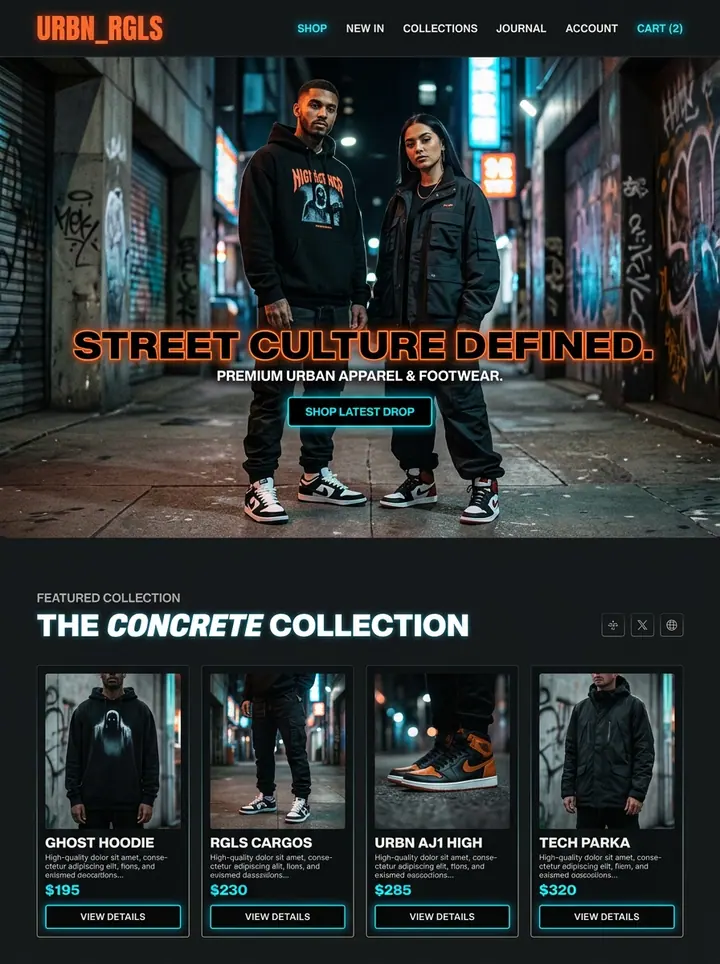 Vista previa de un concepto de moda urbana: tienda online