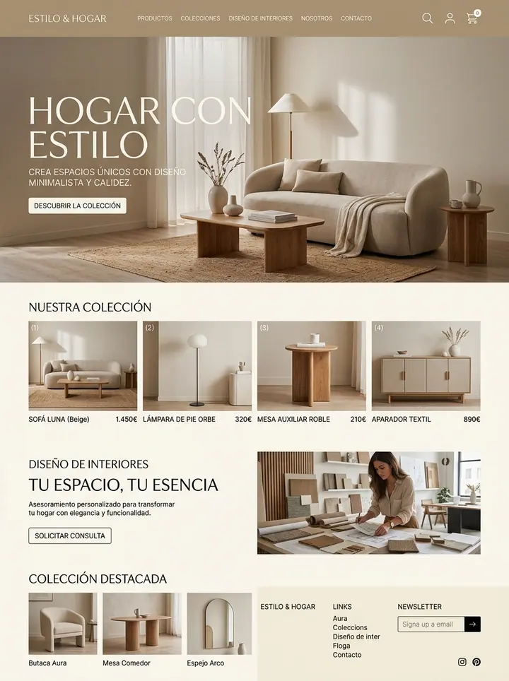 Vista previa de un concepto de muebles y decoración: tienda online