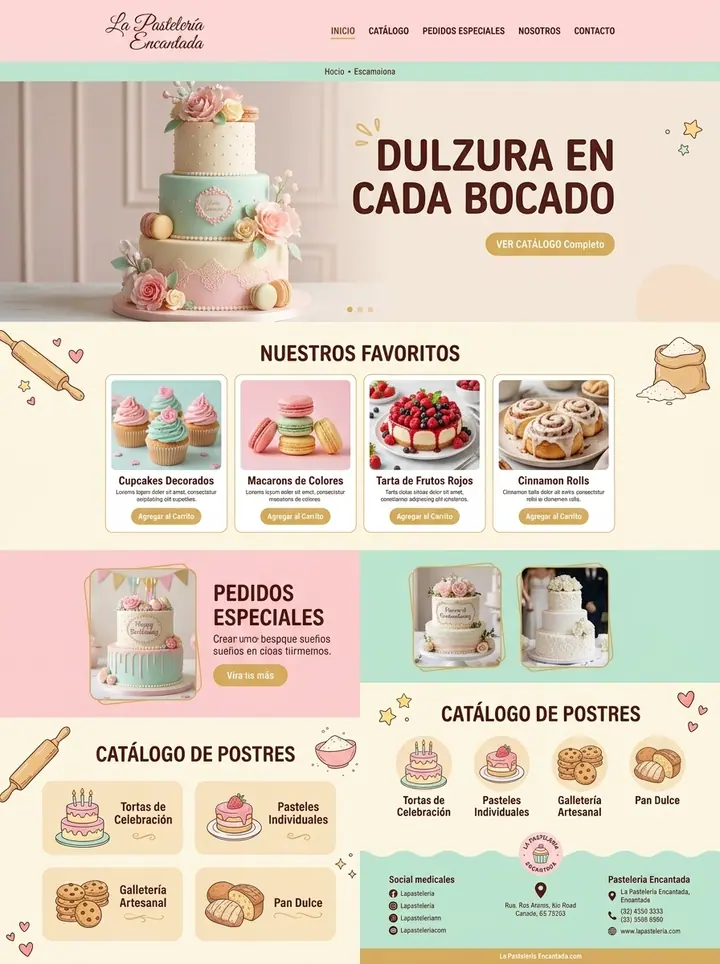 Vista previa de un concepto de pastelería: web + catálogo de pedidos