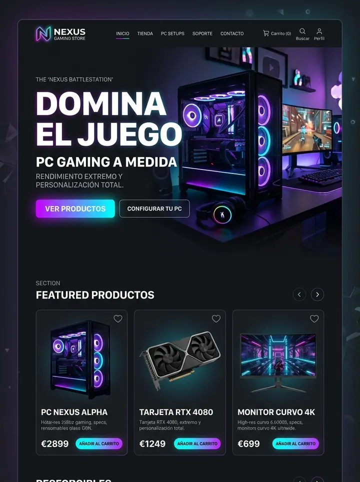 Vista previa de un concepto de pc gamer a medida: tienda + configurador