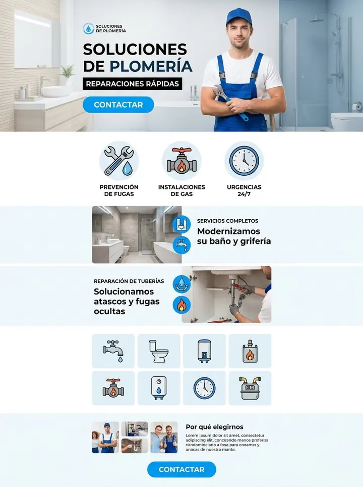 Vista previa de un concepto de plomería: web + urgencias