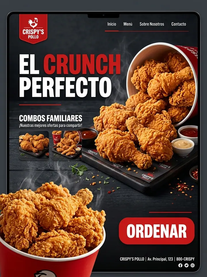 Vista previa de un concepto de pollo frito: web + combos