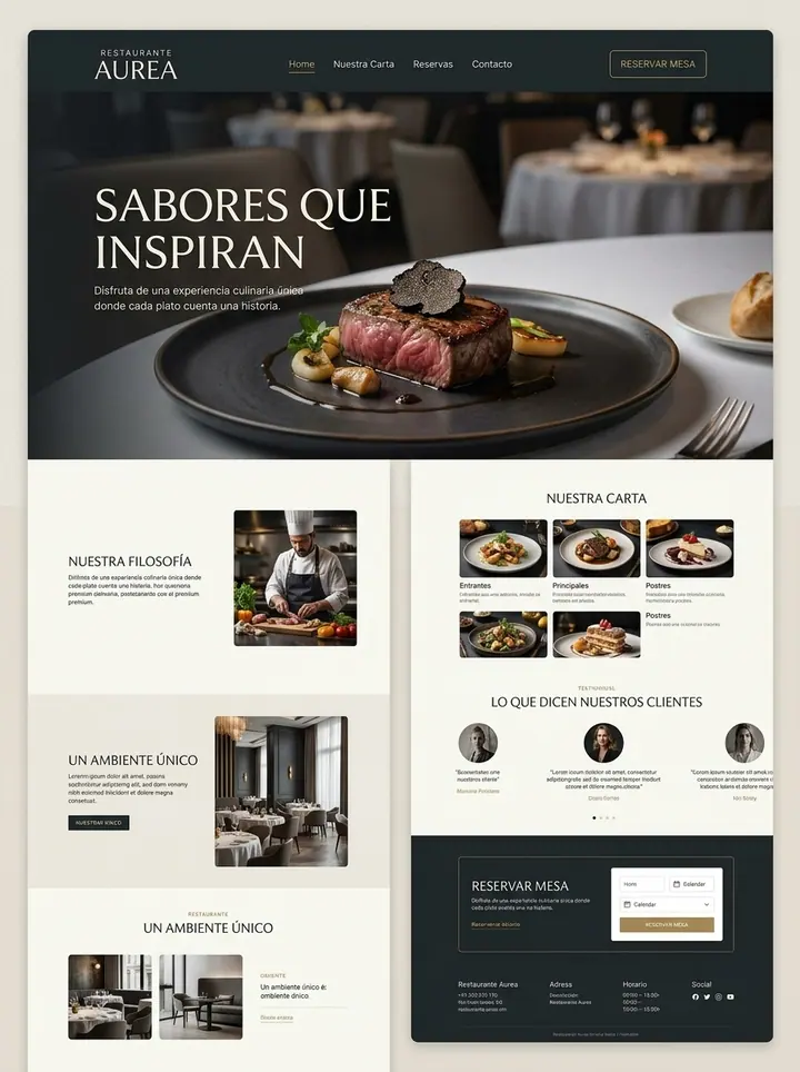 Vista previa de un concepto de restaurante de autor: web + reservas