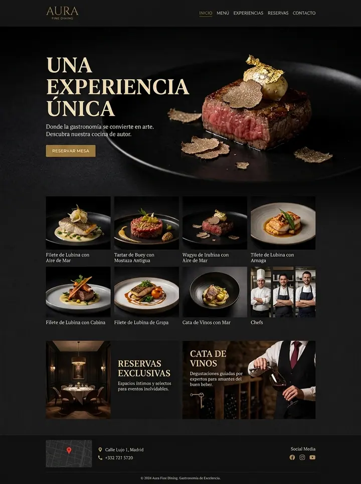 Vista previa de un concepto de restaurante elegante: web + reservas