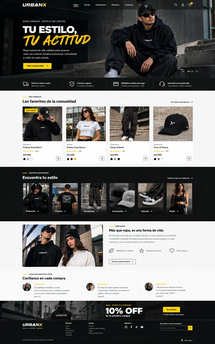 Vista previa de un concepto de streetwear online: tienda online