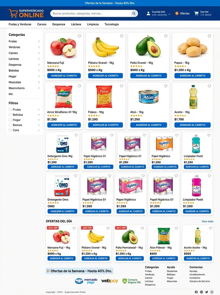 Vista previa de un concepto de supermercado online: catálogo online