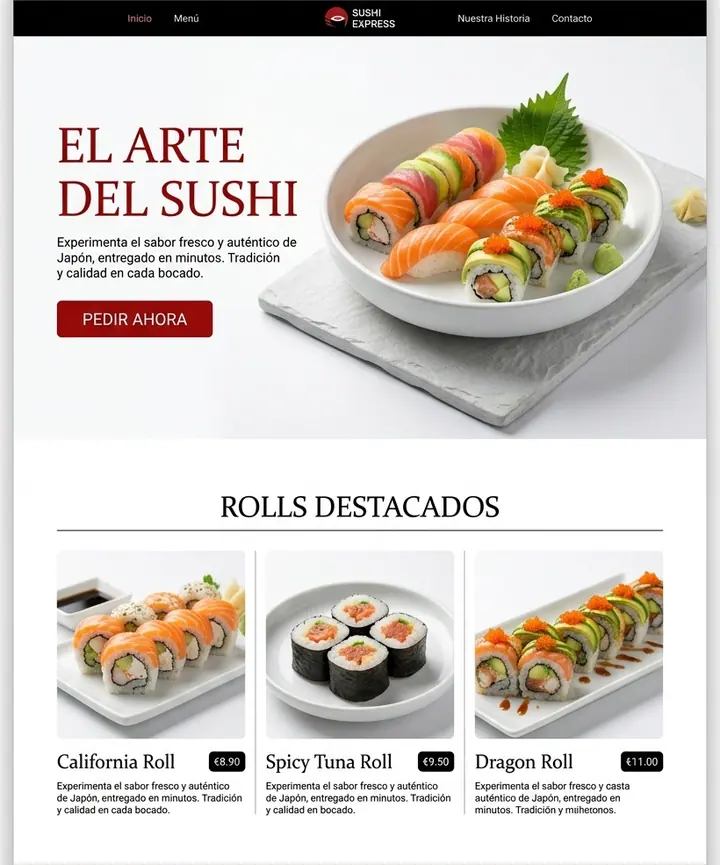 Vista previa de un concepto de sushi express: web + pedidos