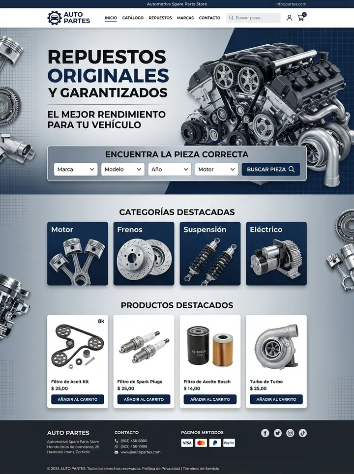 Vista previa de un concepto de tienda de repuestos: ecommerce de repuestos