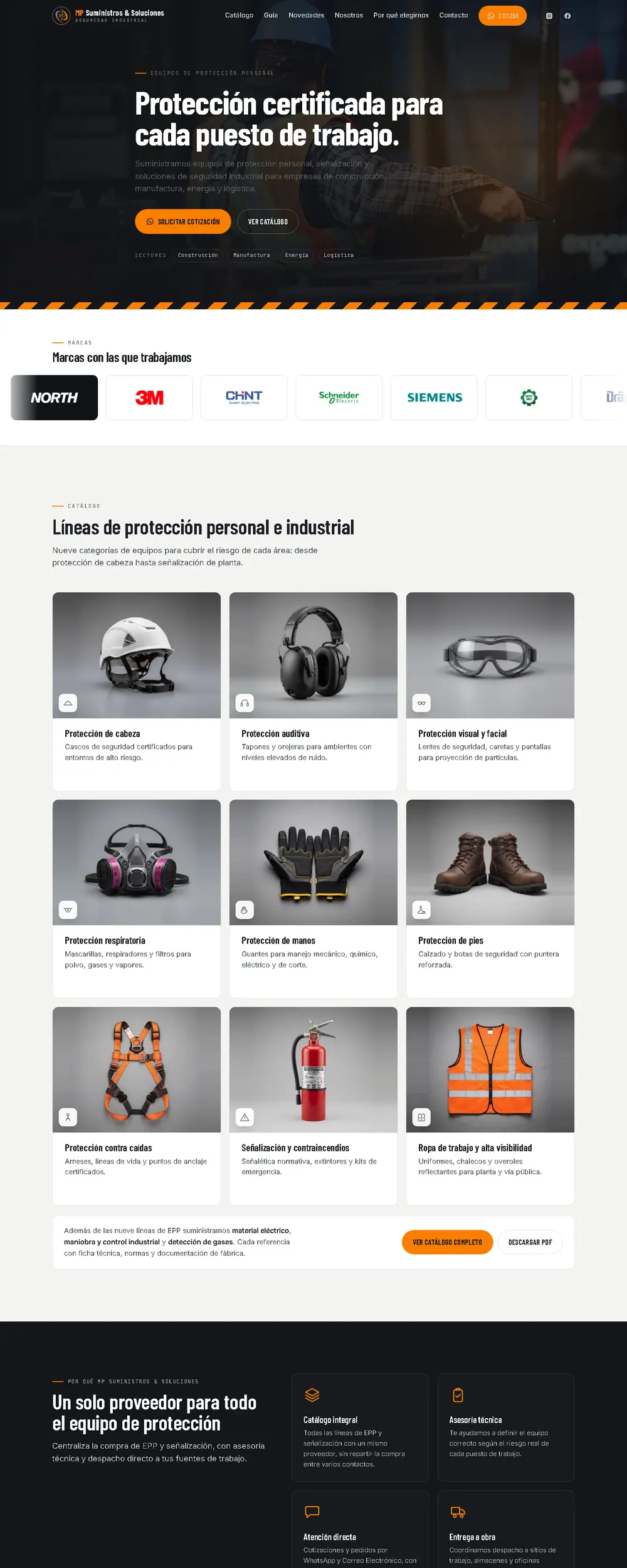 Captura de la página de inicio de suministrosinmp.com, catálogo de EPP y seguridad industrial